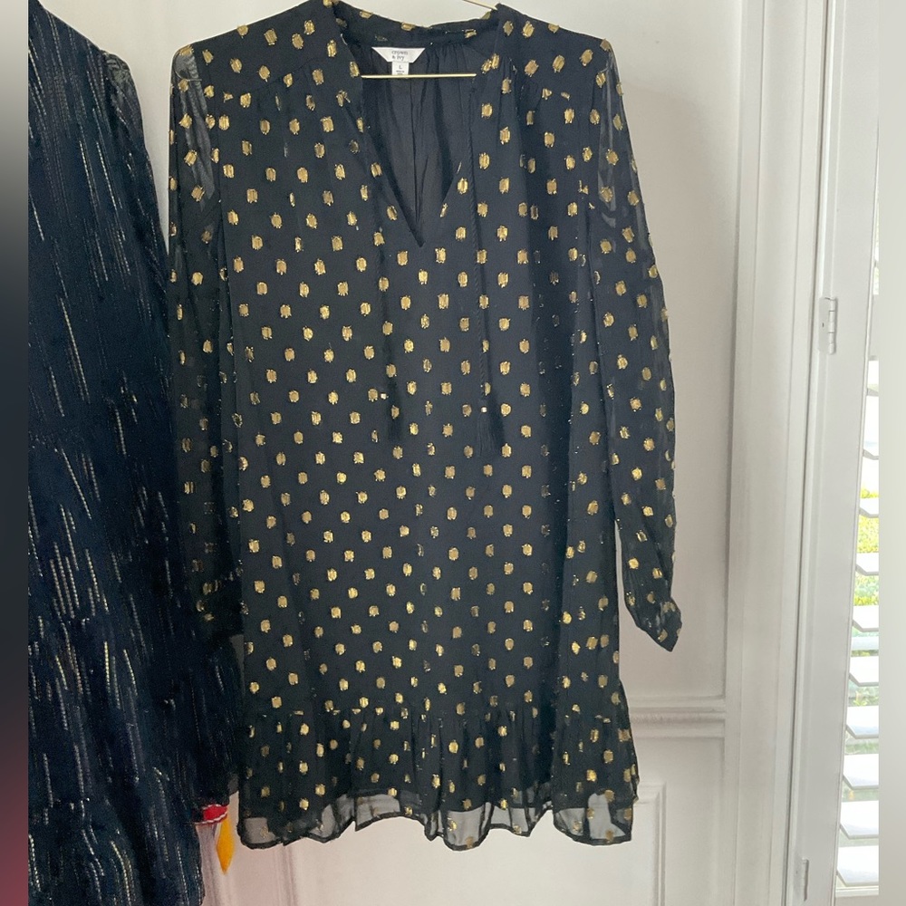 Crown and ivy black sheer and gold dress